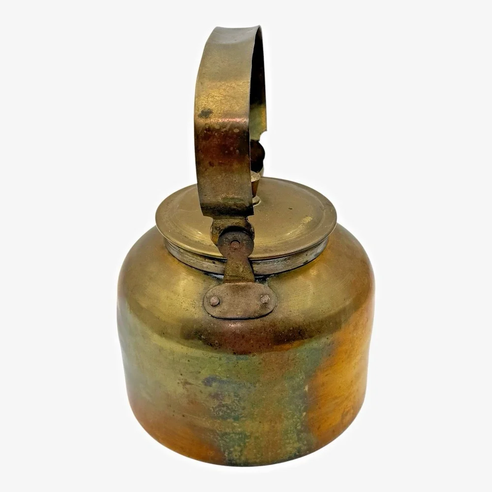 Brass Tea Kettle Primitive Farmhouse Cottage Cabin Rustic Kitchen Decor Vintage